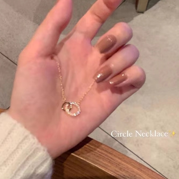 14k gold over sterling silver diamond circle necklace - Picture 8 of 11